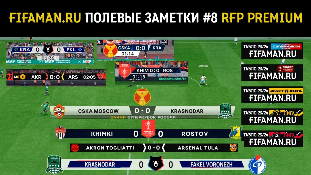 Полевые заметки RFP Premium #8 Табло счета и оформление во всех лигах и Кубках России в FC24